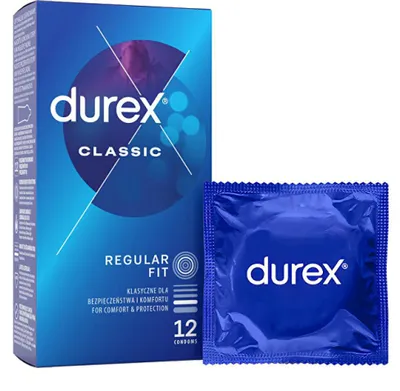 Obrázek produktu pro Durex Classic, Pánský kondom, Průhledná, Latex, 52 mm, 12 kusů