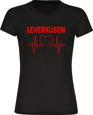Produktbild von multifanshop Damen T-Shirt - Leverkusen - Herzschlag, schwarz, Größe 3XL