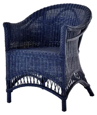 Produktbild von Rattansessel Landhaus Flechtsessel aus Natur-Rattan (Marineblau)