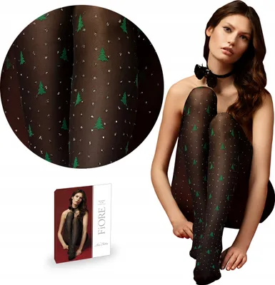 Produktbild von Fiore - Be Merry - Damen gemusterte Strumpfhose Weihnachten Tannenbaum 40 DEN - Grün - 3-M