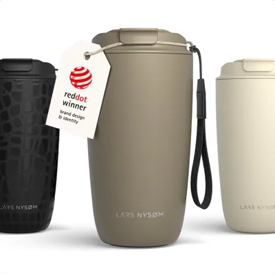 Isolierbecher 500 ml mit Handschlaufe, taupe, doppelwandig, auslaufsicher