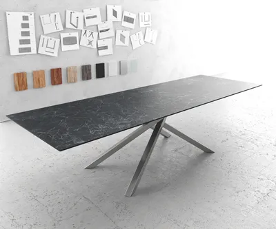 Produktbild von DELIFE Esstisch Edge 300x100cm Keramik Laminam®Nero Greco Anthrazit Kreuzgestell Rechteck Edelstahl