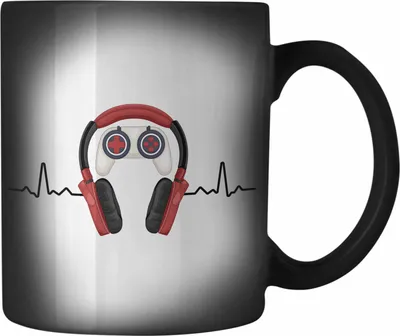 Produktbild von Trendation - Gamer Farbwechsel Zauber-Tasse Geschenk Herzschlag Zocker Geschenkidee Jungs Jungen Mitbringsel (Schwarz)