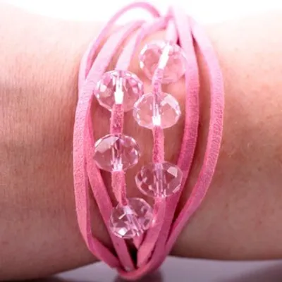 Produktbild von Textilzugarmband in rosa mit Glasperlen