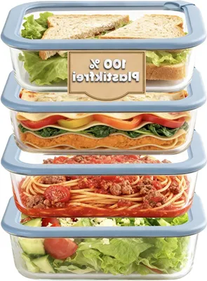 Immagine prodotto di Contenitori per alimenti in vetro borosilicato - Set di contenitori per la preparazione dei pasti - Conservazione degli alimenti - Senza plastica - 4 contenitori da 640 ml - Blu
