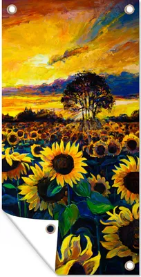 Produktbild von MuchoWow® 40x80 cm Outdoor-Poster Gartendeko Sichtschutz Garten Poster für den Garten  Gemälde - Ölfarbe - Blumen - Sonnenblume