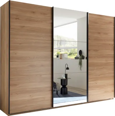 Produktbild von Schiebetürenschrank >Bravo< 3 Türen, Spiegel / Mauvella Eiche Nachbildung / Graphit - 270x210x60 (BxHxT)