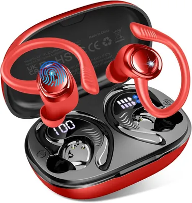 Produktbild von In Ear Kopfhörer 6D Stereo Kabellos Bluetooth mit 4 ENC Mic/50H Noise Cancelling Ear buds, Over-Ear Sportkopfhörer mit Ohrhaken, IP7 Wasserdicht