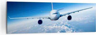 Produktbild von Bild auf Leinwand - Leinwandbild - Flugzeug himmel wolken flug - 160x50cm - Wand Bild - Wanddeko - Leinwanddruck - Bilder - Kunstdruck - Wanddekoration - Leinwand bilder - Wandkunst - AB160x50-2723