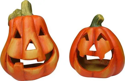 Image de Citrouille Décoration Céramique - 18 cm - Photophore Décoration d'automne en set de 2 Décoration Halloween éclairée LED (sans LED)