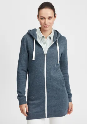 Produktbild von OXMO OXOlinda Long Damen Sweatjacke Kapuzenjacke Hoodie mit Kapuze