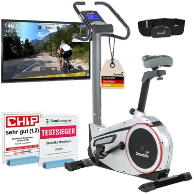 Produktbild von Skandika Ergometer Morpheus | Heimtrainer für Zuhause, 12 kg Schwungmassensystem, 32 Levels, 24 Programme, App Kompatibel mit Kinomap, Pulsgurt