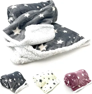 Produktbild von heimtexland ® samtig weiche Kuscheldecke Sterne Soft Flanell Sherpa Plüsch 200x150 Wohndecke Typ718 Grau