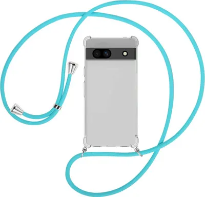 Produktbild von Handykette Backcover-Schutzhülle mit Band (Metall silberfarben) für Google Pixel 7a - türkis