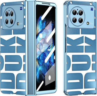 Image de Etui pour Vivo X Fold, étui transparent galvanisé avec protection d'écran et charnière bleue