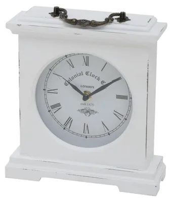 Tafelklocke Betty, weiß, Holz, 24 cm, analog, Vintage-Stil