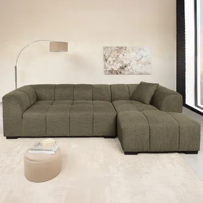 Produktbild von riess-ambiente Modernes Ecksofa CITY 240cm grün Strukturstoff 3-Sitzer Couch inkl. Kissen