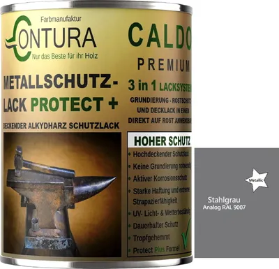 Produktbild von Contura 3 in 1 Rostschutzfarbe 1 Liter Metallschutzlack Seidenmatt RAL Metall Lack Farbe Grundierung Rost - RAL 9007 Stahlgrau Metallic