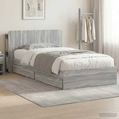 Immagine prodotto di Letto matrimoniale Maison Exclusive, con contenitore, color grigio Sonoma, dimensioni 90 x 190 cm, realizzato in legno composito