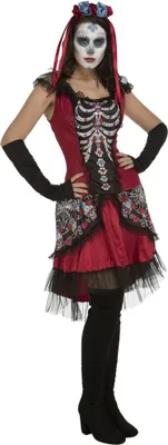 Imagen del producto de Disfraces de calavera azucarada, color rojo, talla M-L. Color rojo, talla M-L