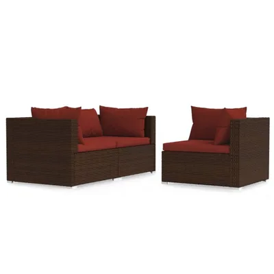 Produktbild von 3-tlg. Garten-Lounge-Set mit Kissen Braun Poly Rattan