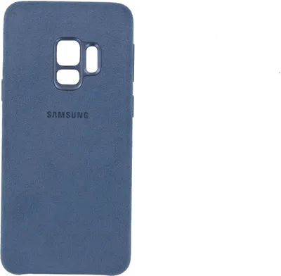 A blue Samsung phone case is shown against a white background.