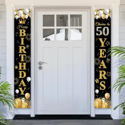 Produktbild von Geburtstagsbanner 180 x 30 cm, 50. Geburtstag, schwarz gold, Partydekoration, für Tür