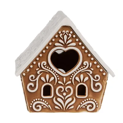 Produktbild von Clayre & Eef Teelichthalter Lebkuchenhaus 9x7x8 cm Braun Porzellan