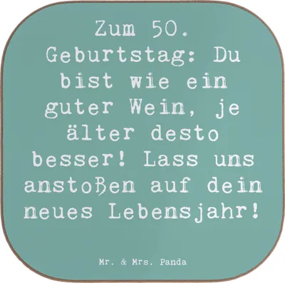 Produktbild von Mr. & Mrs. Panda Untersetzer Glas Spruch 50. Geburtstag - Meeresbrise - Geschenk, gläseruntersetzer, Geschenkidee, Tassen, Tischschoner, Coaster, liebevoll, Glückwunsch