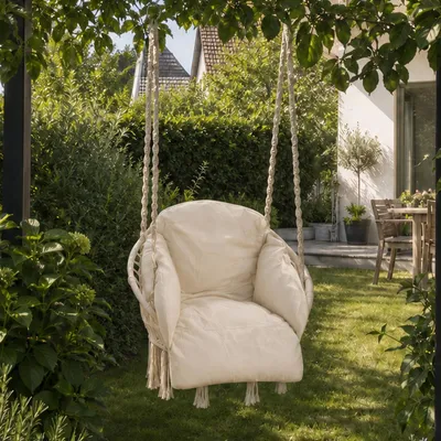 Productafbeelding van Sekey Hangstoel: Hangstoel van katoen met rug- en zitkussen, geschikt voor een maximaal gewicht van 120 kg. Hangschommel, hangstoel voor binnen- en buitengebruik, geschikt voor de tuin, woonkamer, etc
