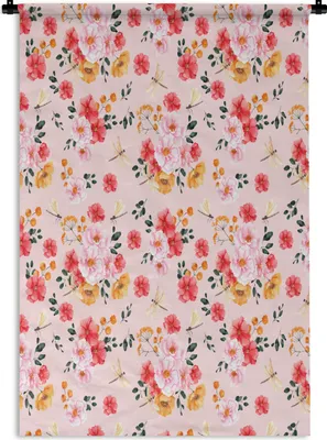 Produktbild von MuchoWow® Wandteppich Wandbehang Blumen - Rosen - Muster 90x135 cm Tapisserie Dekoration Wandtuch - Baumwolle - Wandskulptur