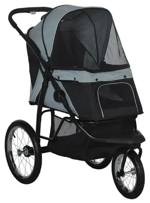 Obrázek produktu pro Kočárek pro psy se 3 koly | Barva: šedá a černá | Rozměry: 58 x 111 x 107 cm