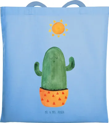 Produktbild von Mr. & Mrs. Panda Einkaufstasche Kaktus Sonne - Sky Blue - Geschenk, Tote Bag, Laptoptasche, Jutebeutel, Kakteen, Shopping Tasche, Neustart, Scheidung, Trennung, Glück