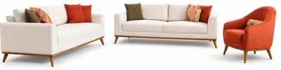 Image de Ensemble de salon moderne, design beige, élégant, avec un canapé confortable