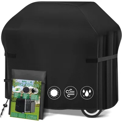 Zdjęcie produktu dla Pokrowiec na grill, odporny na warunki atmosferyczne, wykonany z tkaniny Oxford 420D, wodoodporny i pyłoszczelny, wymiary: 132 x 66 x 110 cm