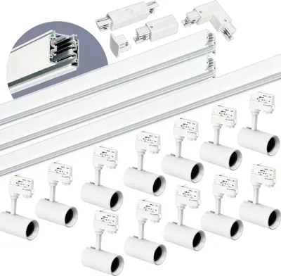 Zdjęcie produktu dla Zestaw szynowy 3 fazowy szyna 1m+1m+2m, 12x Lampa, łącznik I + L BIAŁY