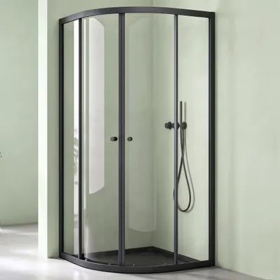 Produktbild von Mai & Mai Duschkabine 100x100 viertelkreis Schwarz Dusche Duschabtrennung mit 2 Schiebetüren ESG-Sicherheitsglas Nano-Beschichtung Ravenna32K