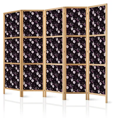 Immagine prodotto di Pannello divisorio giapponese, 5 ante, pieghevole, realizzato in tessuto non tessuto di alta qualità, motivo floreale con uccelli, ideale per la camera da letto, dimensioni 225 cm x 172 cm