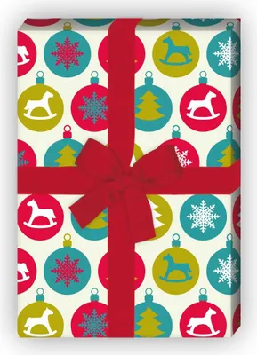 Produktbild von Modernes Weihnachts Geschenkpapier mit Weihnachtskugeln bunt, großes Muster - G6332, 32 x 48cm