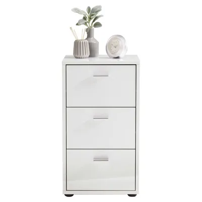 Image de Table de nuit FMD avec 3 tiroirs blanc brillant