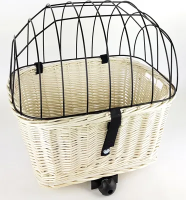 Produktbild von XL Hundefahrradkorb aus Weide für Gepäckträger mit Gitter eckig 50x38 cm Weiß (W-S)