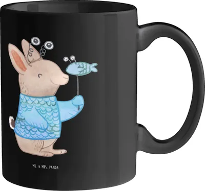 Produktbild von Mr. & Mrs. Panda Kaffeetasse Fische Geheimnisse - Schwarz - Geschenk, Charakter, Eigenschaften, Tierkreiszeichen, Kaffeebecher, Pott, Sternzeichen, Frieden, Geschenke