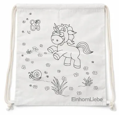 Immagine prodotto di Borsa da ginnastica "EinhornLiebe" con unicorno da colorare: set creativo per bambini