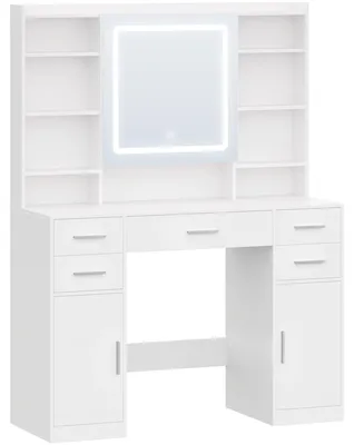 Produktbild von Schminktisch – Frisiertisch – Schminktisch mit Spiegel – Schminktisch mit Schubladen – Kommode – Weiß – 5 Schubladen + 2 kleine Schubladen