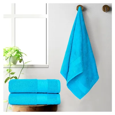 Produktbild von Handtuch-Set 3-teilig in Türkis, bestehend aus 1 Badetuch (70 x 140 cm) und 2 Handtüchern (50 x 100 cm)