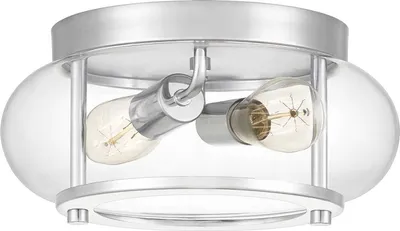 Produktbild von Deckenleuchte Metall Glas D: 30,5 cm rund IP44 Chrom poliert 2-flammig Vintage Deckenlampe