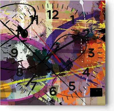 Produktbild von Wanduhr - Quadrat - Glasuhr - Abstraktion modern - 30x30cm - Schleichendes Uhrwerk - Lautlos - zum Aufhängen bereit - Dekoration Modern - Wanddekoration aus Glas - C4AC30x30-3895