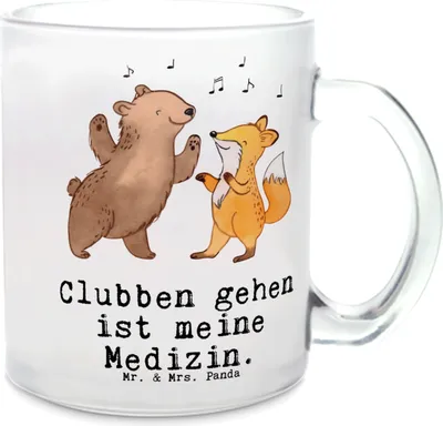 Produktbild von Mr. & Mrs. Panda Tee Tasse Bär & Fuchs Disco - Transparent - Geschenk, Teetasse, Tanzen, Clubs, Teeglas, aus Glas, Pott, Clubbing, Feiern