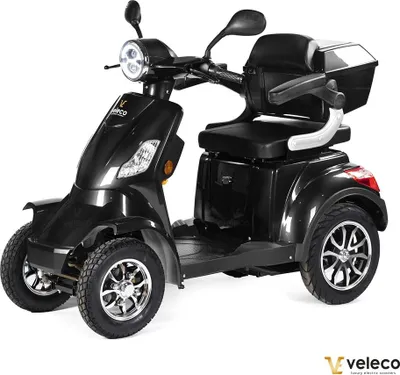 Immagine prodotto di Veleco Faster - Scooter a 4 ruote per anziani - 1000W - Completamente assemblato - Vano portaoggetti con serratura - Scooter elettrico con allarme - USB - Scooter per mobilità (nero)