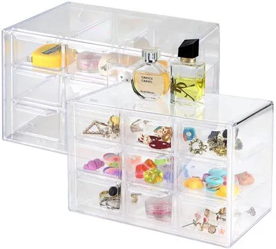Productafbeelding van Ibenzoa® Transparante acrylorganizer, set van 2, met 9 lades, 18 x 10 x 12 cm – Opbergdoos voor cosmetica, sieraden en kantoorbenodigdheden